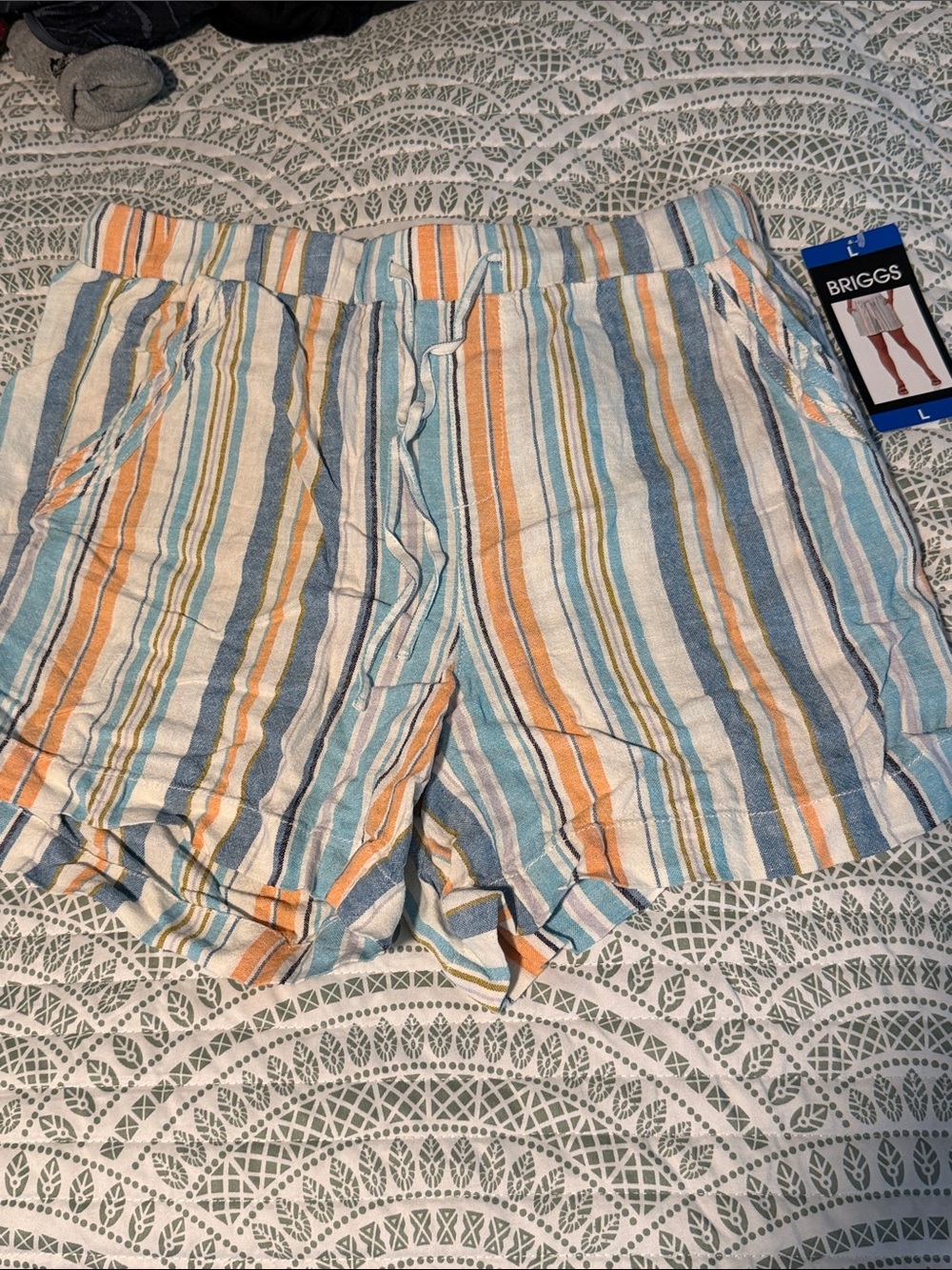 Briggs New York Striped High-Waist Women’s Shorts in Blue & Orange & White